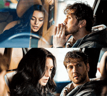 a man and a woman are sitting in a car