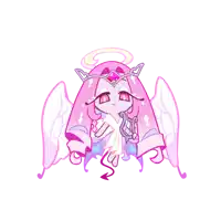 a cartoon drawing of an angel with pink hair and wings