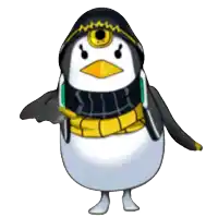 a cartoon penguin wearing a scarf and hat