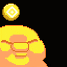 a pixel art drawing of a yellow object with a white circle on top