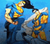 a cartoon of two superheros standing next to each other