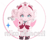 a cartoon girl is dancing in a pink circle with the words niko dance