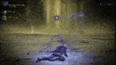 a screenshot of a video game shows a character laying on the ground with a target in the background