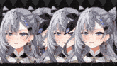 three anime girls with gray hair and blue eyes