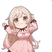 a pixel art drawing of a little girl in a pink dress