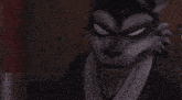 a black and white image of a cartoon character with a wolf mask on