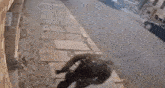 a man is standing on a sidewalk holding a gun