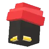 a black block with a red hat and yellow feet .
