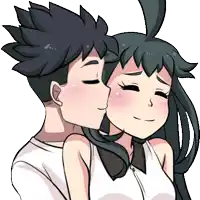a cartoon of a boy kissing a girl on the forehead