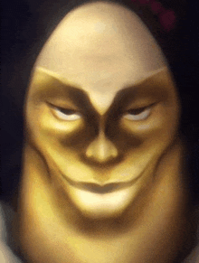a close up of a cartoon character 's face with a smiling expression .