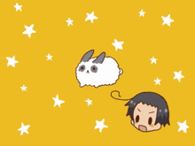 three cartoon characters are dancing on a yellow background with stars in the background