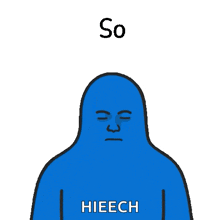 a blue monster with a sad look on his face and the words `` sweet ... hieech '' written above him .