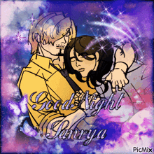 a picture of a man hugging a woman with the words good night shiroya written on it
