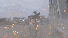 a person in a white suit is running in front of a building