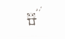 a panda bear is standing in front of a white background with music notes coming out of its mouth .