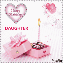 happy birthday daughter candle cake heart