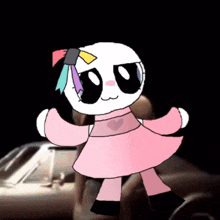 a cartoon character wearing a pink dress with a bow on her head
