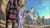 a group of people standing next to each other with one wearing a purple shirt that says ' samurai ' on it