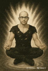 a painting of a man sitting in a lotus position with minmax hailuo ai on the bottom