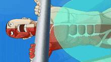 a cartoon drawing of a man with muscles on his face
