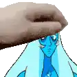 a hand is holding a picture of a blue diamond from steven universe on a white background .