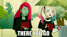 poison ivy and harley quinn from the suicide squad are standing next to each other