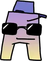 the letter a is wearing sunglasses and a blue hat
