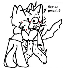 a black and white drawing of a cat hugging another cat with the words `` hop on gmod '' written below it .