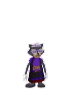 a cartoon raccoon wearing a purple dress and sunglasses