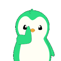 a green and white penguin with a yellow beak covering its face