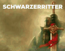 a painting of a sword with the words schwarzerritter written above it
