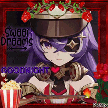 a picture of a girl with the words sweet dreams goodnight written on it