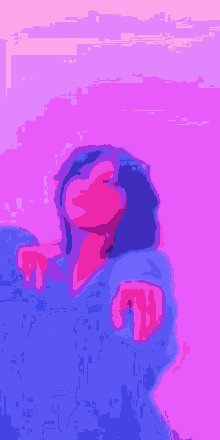 a pixel art drawing of a person wearing a blue hoodie with the letter a on it