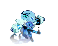 a blue cartoon character with a sword and a shield