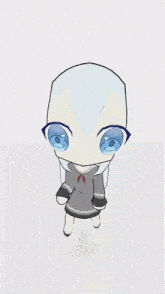 a drawing of a girl with blue eyes and a gray dress