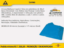a flyer for lona multiuso coyote shows a blue item