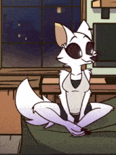 a drawing of a white furry animal sitting on a couch