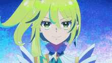 a close up of a girl with green hair