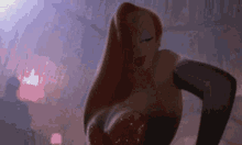 a cartoon character is dancing in a dark room .