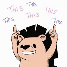 a cartoon of a hedgehog with the words " this " written on it