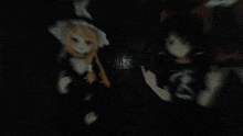 two anime characters are standing next to each other with one wearing a shirt that says denim
