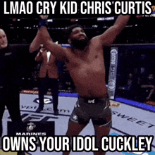 a picture of a boxer with the caption lmao cry kid chris curtis owns your idol cuckley