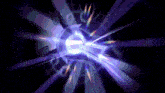 a purple light is coming out of the center of a circle