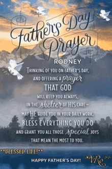 a father 's day prayer for rodney with a mountain in the background