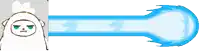 a cartoon character with green eyes and a blue flame coming out of it 's mouth