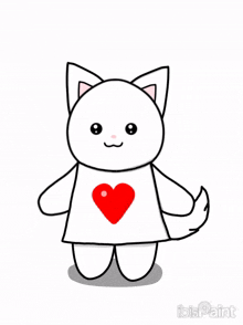 a drawing of a white cat with a red heart on his chest