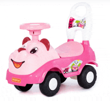 a pink toy car that says polesie on the side