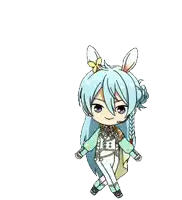 a cartoon character with long hair and bunny ears is holding a cannon .
