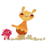a cartoon character is standing next to a smaller animal .