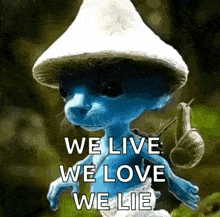 We Live We Love We Lie Cat Smurf GIF